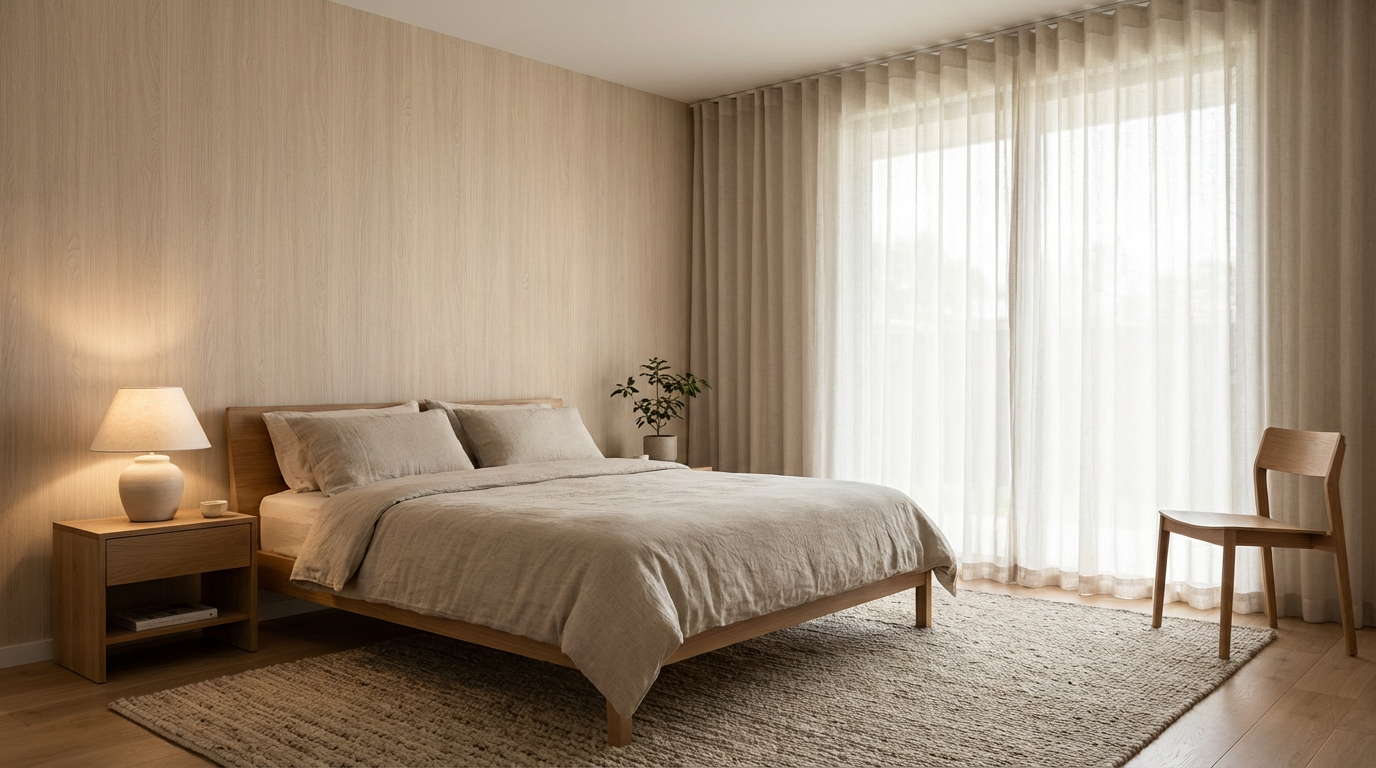 Wood grain decorative film room scene