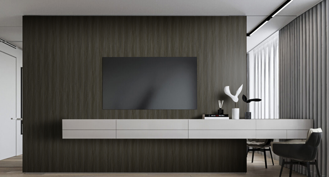 Wood grain decorative film room scene