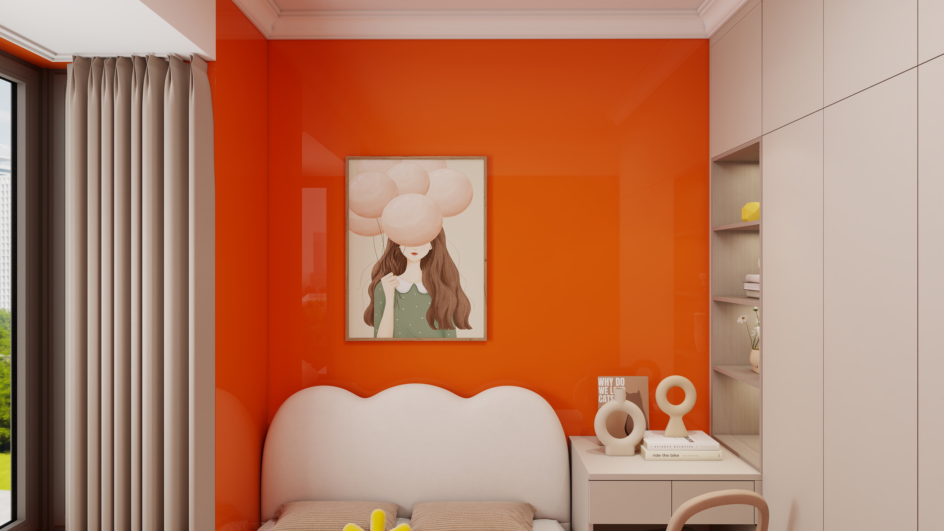 Solid-color decorative film room scene