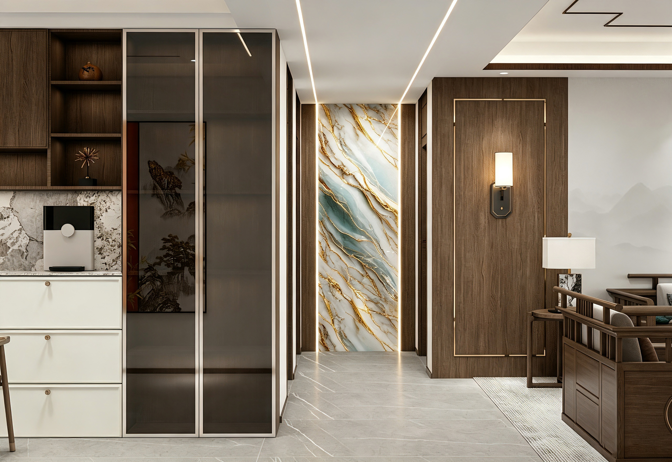 Marble decorative film room scene