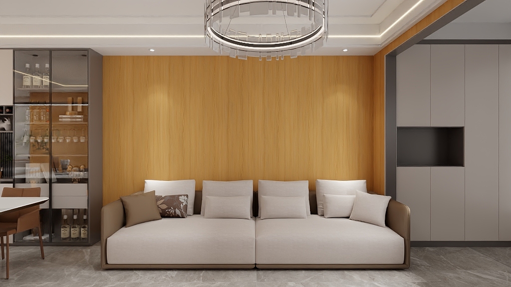 Wood grain decorative film room scene